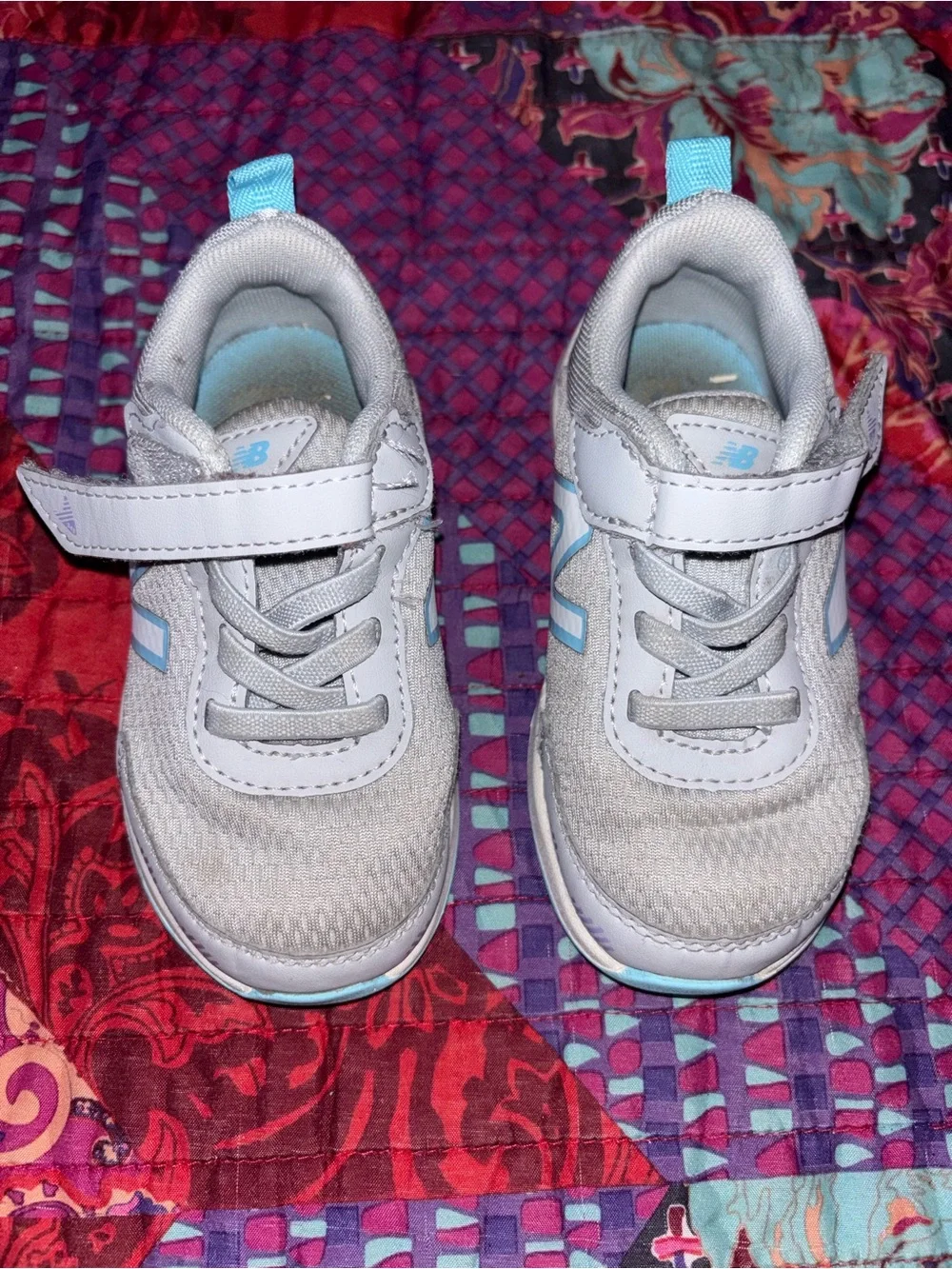 New Balance Kids Gray and Light Blue Hook-and-Loop Sneakers
